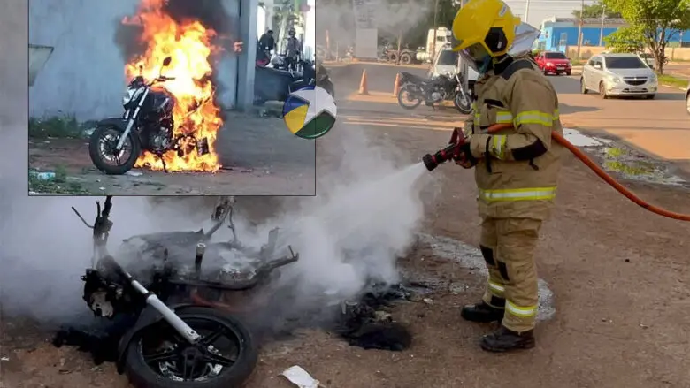Moto é destruída pelo fogo próximo a posto de combustíveis