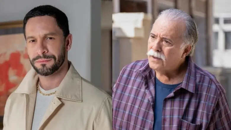 Quem Ama Cuida: César fica perplexo com mensagem do pai transmitida por Otoniel e faz revelação Quem Ama Cuida: César fica em choque com revelação de Otoniel ao receber recado do pai (Foto: Globo/ Fábio Rocha; Angélica Goudinho)