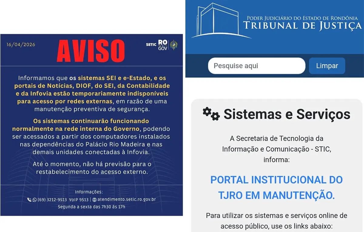 Após alerta mundial sobre vulnerabilidade no PHP, sites do Governo, TJRO e Prefeitura saem do ar