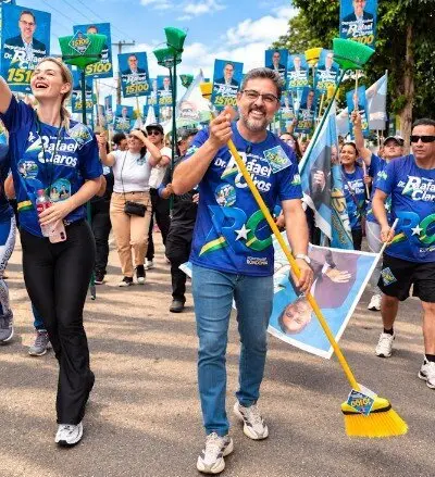 Com vassouras nas ruas, Rafael Claros encerra campanha em Porto Velho