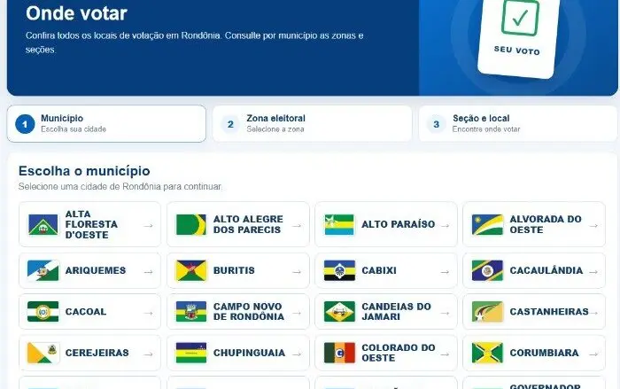 Confira onde votar em Rondônia; sistema faz buscas por todas as zonas e seções e mostra mapa