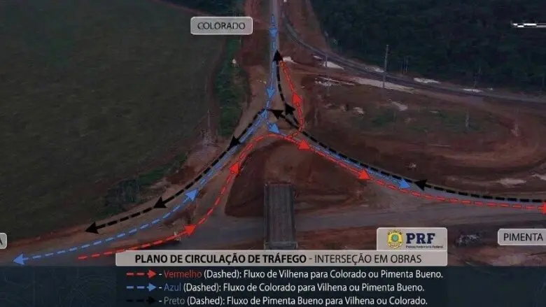 Obras na BR-364 mudam trânsito em entroncamento de Vilhena; PRF alerta motoristas
