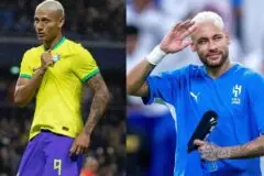 Richarlison ironiza ida de Flávio Bolsonaro para os EUA, e Neymar comenta; veja Richarlison brinca com ida de Flávio Bolsonaro aos EUA, e Neymar rebate jogador: “Lê o contrato” (Foto: Lucas Figueiredo; CBF/ Getty)