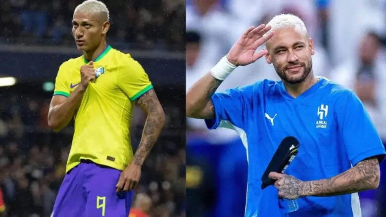 Richarlison ironiza ida de Flávio Bolsonaro para os EUA, e Neymar comenta; veja Richarlison brinca com ida de Flávio Bolsonaro aos EUA, e Neymar rebate jogador: “Lê o contrato” (Foto: Lucas Figueiredo; CBF/ Getty)