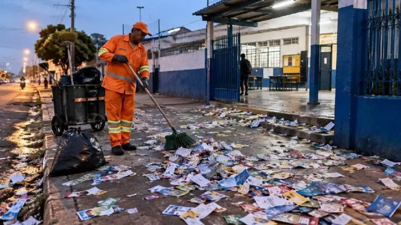 Santinhos espalhados após eleição aumentam trabalho de limpeza em Porto Velho