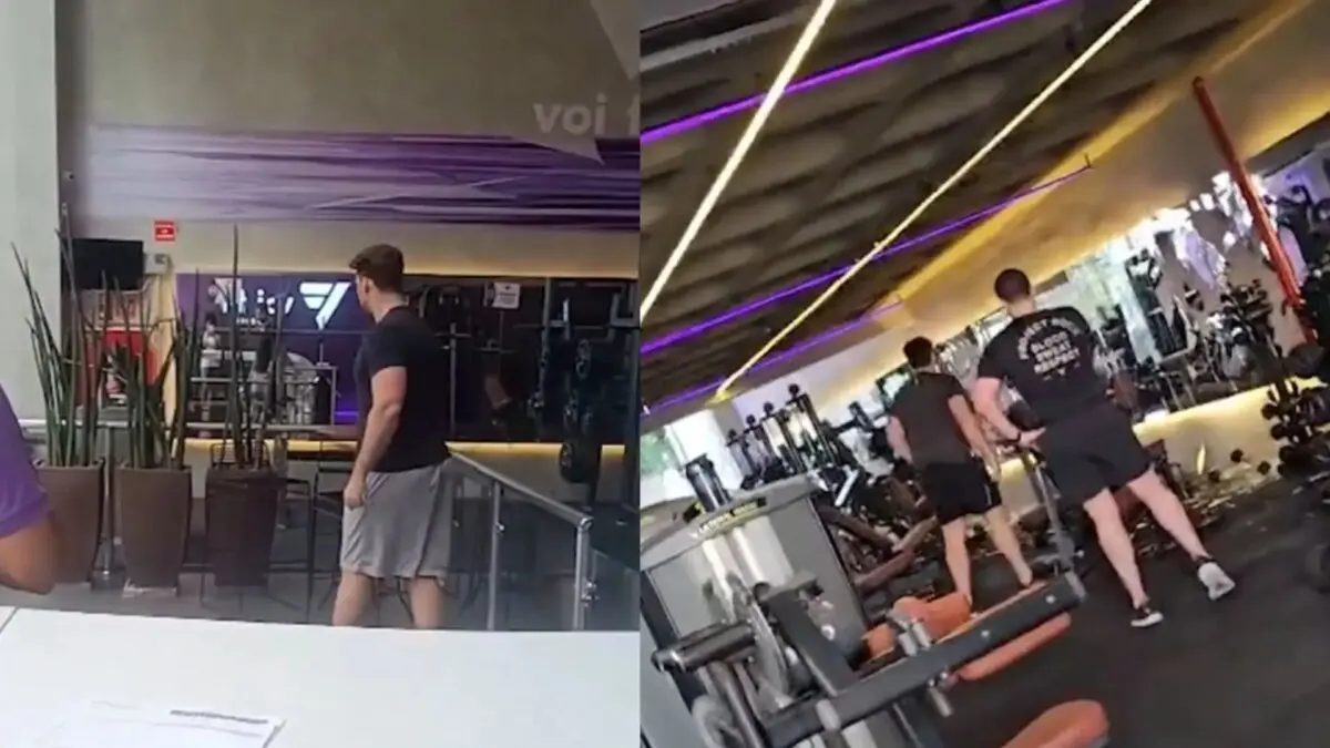 Vídeo: Aluno é filmado quebrando espelhos com pesos em academia de SP; gerente relata o que teria acontecido Aluno invade academia em SP, agride gerente e quebra espelhos com pesos; veja vídeo (Foto: Reprodução/ X)